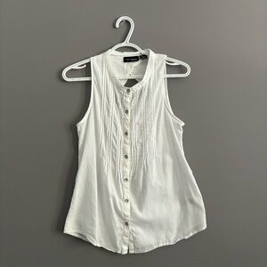 DKNY Jeans Petite Small White Sleeveless Cotton Button Down Blouse
